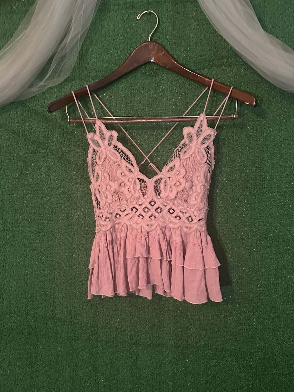 Free People FP One Adella Crochet Lace Peplum Cami Top Dusty Mauve